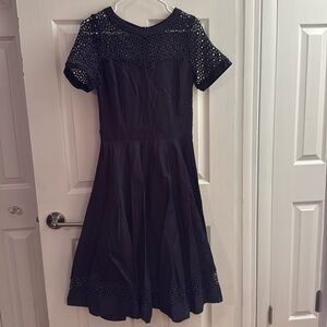 Dolly & Dolly Navy Blue Swing Dress with eyelet lace details - pinup, rockabilly